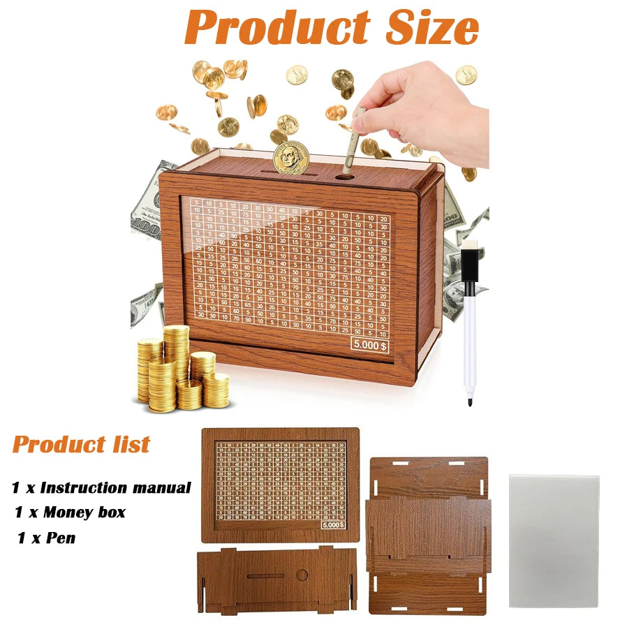 Money Box Wooden Piggy Bank Money Container